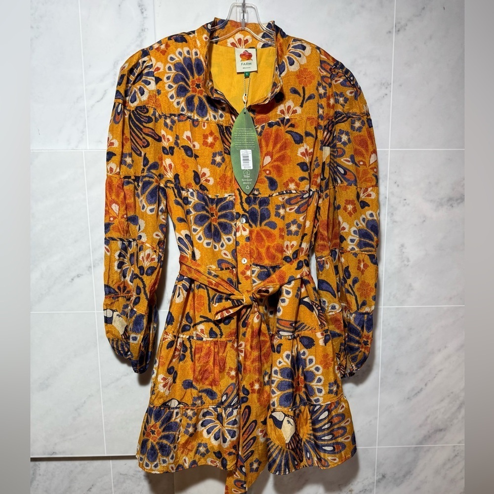 🥰NWT FARM RIO Pineapple Flowers Yellow Mini Dress size XL